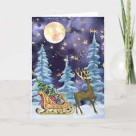 Tarjeta Full Moon Over Reindeer With Sleigh