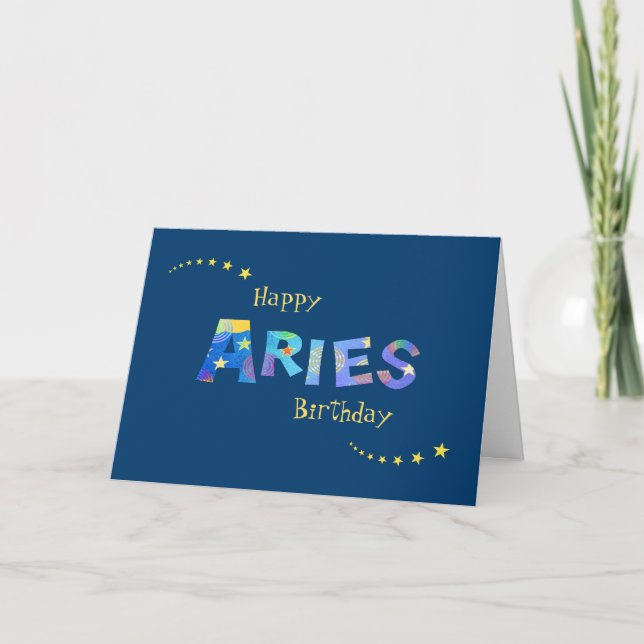 Tarjeta Fun ARIES Zodiac Rótulo Cumpleaños Saludo (Anverso)