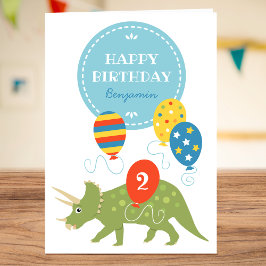 Tarjeta Fun Birday Balloons Dinosaur Nombre personalizado