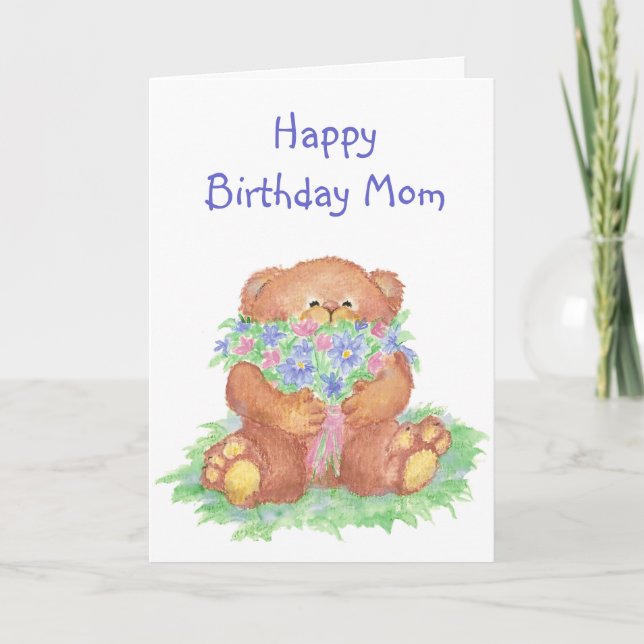 Tarjeta Fun Birthday Quote Cute Bear con flores (Anverso)