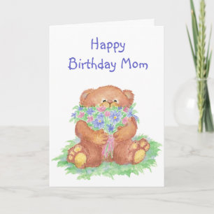 Tarjeta Fun Birthday Quote Cute Bear con flores