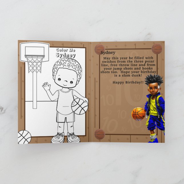 Tarjeta Fun Black Boy Basketball Colección Página Cumpleañ (Interior)