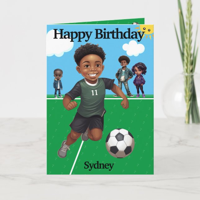 Tarjeta Fun Black Boy Soccer Secret Mensaje Feliz Cumpleañ (Anverso)