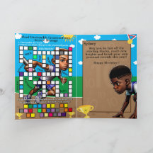 Fun Black Boys Track Star Mensaje secreto Cumpleañ