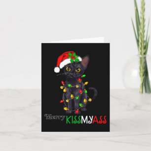 Tarjeta Fun Black Cat Merry Kissmyass Navidad Pajamas Chri