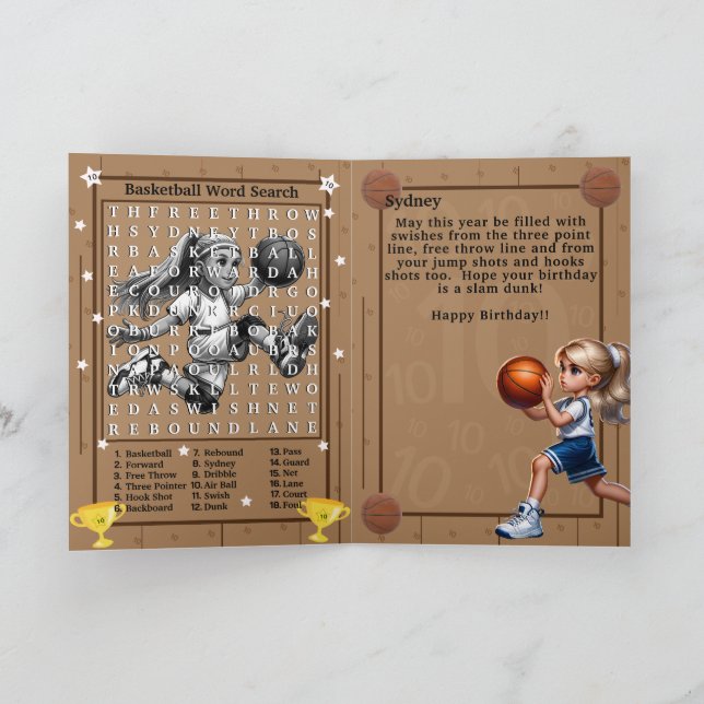 Tarjeta Fun Blonde Chicas Basketball Word Search Cumpleaño (Interior)