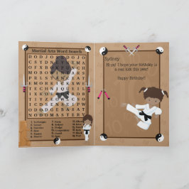 Tarjeta Fun Brown Chicas Karate Word Search Feliz cumpleañ