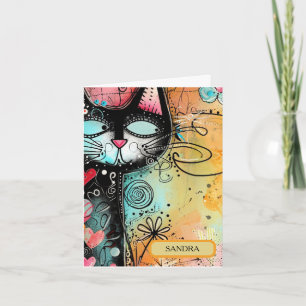 Tarjeta Fun Cat Estilo Moderno Cumpleaños