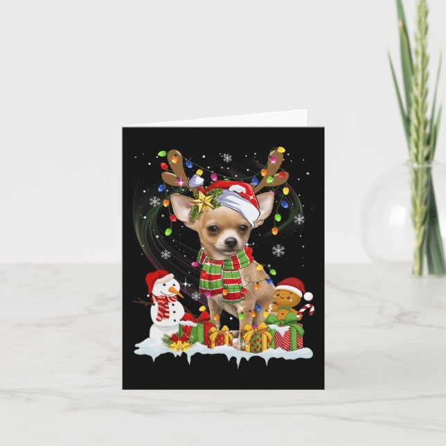 Tarjeta Fun Chihuahua Navidades Ugly Dog Santa Hat Luces (Anverso)