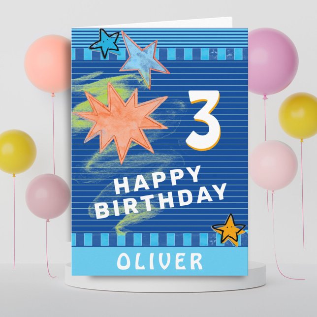 Tarjeta Fun Colorful Blue Drawing Stars (Subido por el creador)