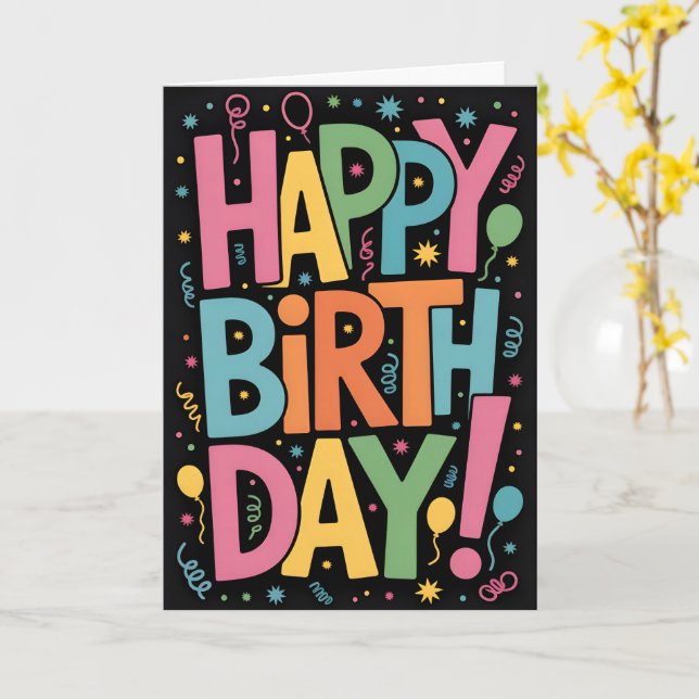 Tarjeta Fun Colorful Happy Birday (flor amarilla)