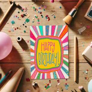 Tarjeta Fun Colorful Happy Birthday Modern Cute Kids