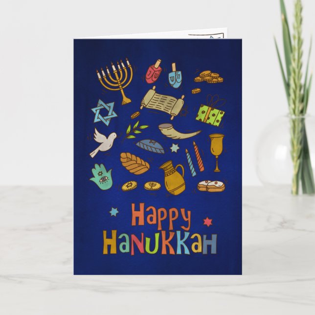 Tarjeta Fun Colorful Happy Hanukkah Card (Anverso)