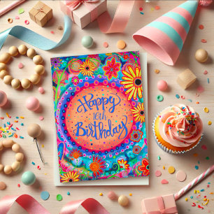 Tarjeta Fun Colorous Happy Birday Floral Personalizado Age