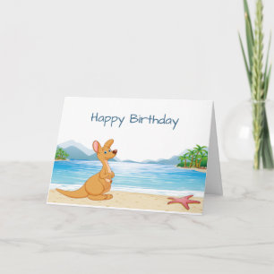 Tarjeta Fun cumpleaños Australia Kangaroo en la playa
