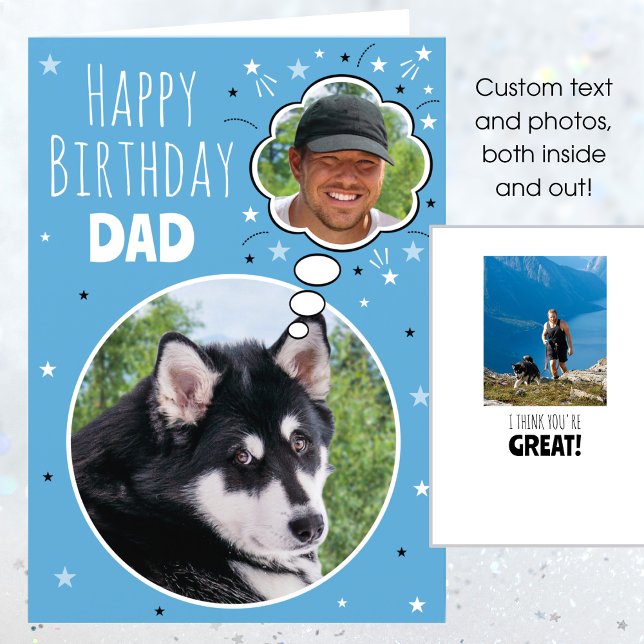 Tarjeta Fun Dog Dad Birthday Thought Bubble Photo Blue (Subido por el creador)