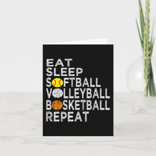 Tarjeta Fun Eat Sleep Softball Volleyball Baloncesto Boys