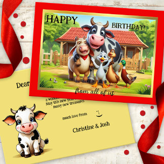 Tarjeta Fun Farm Animals Cute Cumpleaños