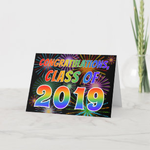 Tarjeta Fun "FELICITACIONES, CLASE DE 2019" (Fuegos artifi