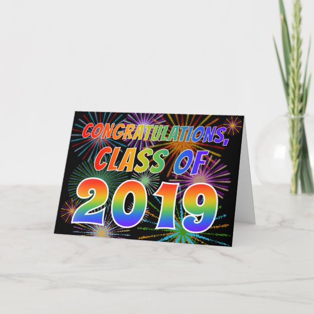 Tarjeta Fun "FELICITACIONES, CLASE DE 2019" (Fuegos artifi (Anverso)