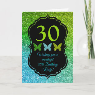 Tarjeta Fun Green Blue Purpurina Sparkle Birkday Card
