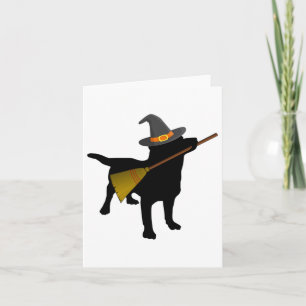Tarjeta Fun Halloween Black Lab Dog Cute Witch Gorra Broom