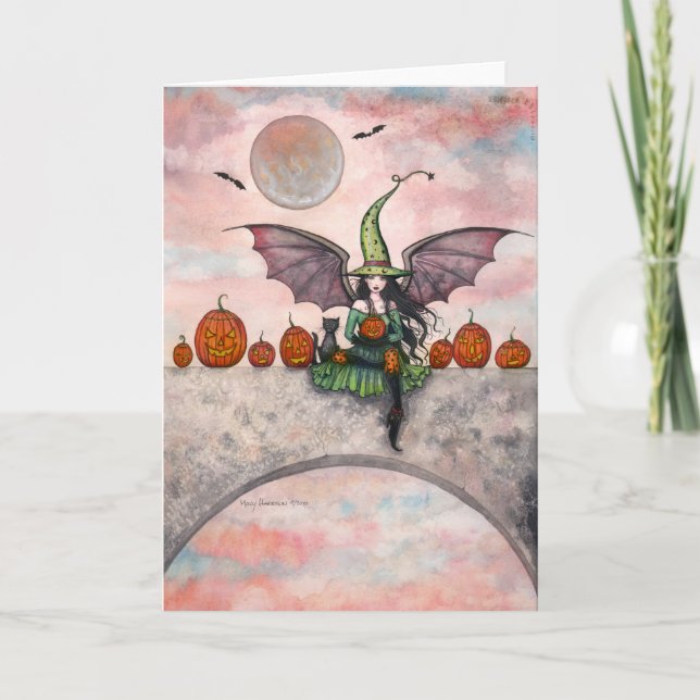 Tarjeta Fun Halloween Witch Cat Card (Anverso)