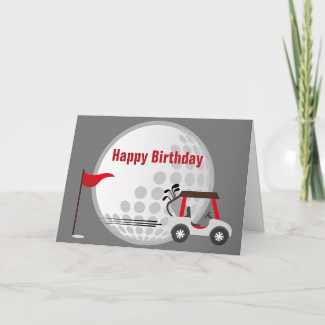 Tarjeta Fun Happy Birday Golfer Golf Ball, Carro & Cita (Anverso)