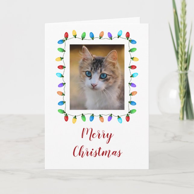 Tarjeta Fun Holiday Lights Mascota Foto Navidades de marco (Anverso)