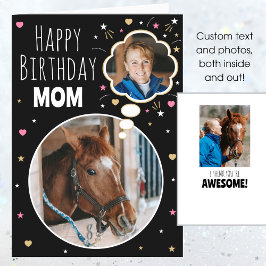 Tarjeta Fun Horse Mom Birday Personalizado Foto Black Pink