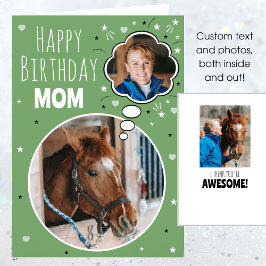 Tarjeta Fun Horse Mom Birday Thought Bubble Photo Green