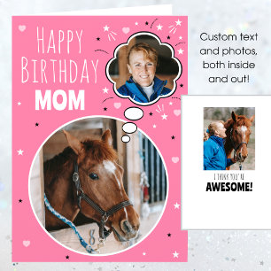 Tarjeta Fun Horse Mom Birday Thought Bubble Photo Pink