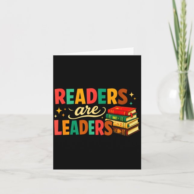 Tarjeta Fun inspiring readers are leaders book lovers (Anverso)