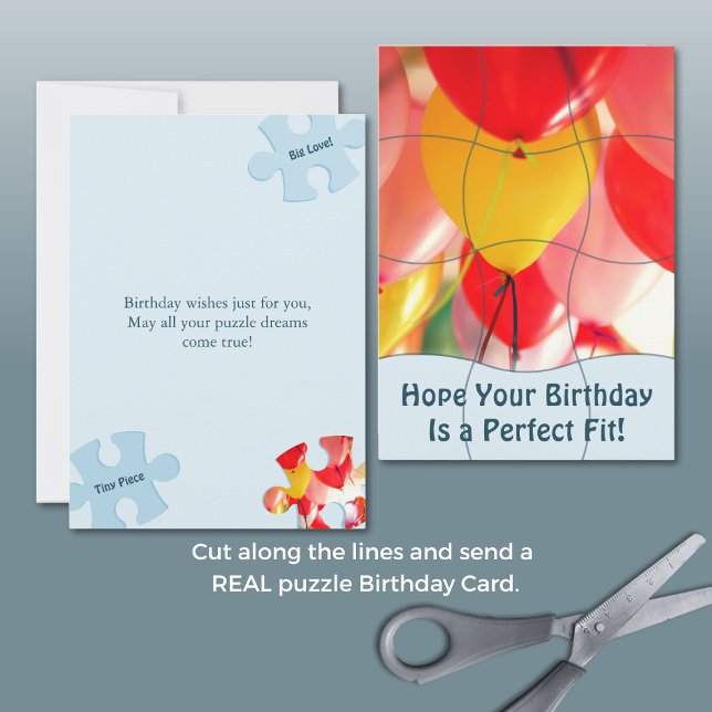 Tarjeta Fun Jigsaw Puzzle "Mock" 12pc Custom Photo B'day (Fun Jigsaw Puzzle "Mock" 12pc Custom Photo B'day Card, Portrait, Flat, 5x7 Inch, Scissors Cut)