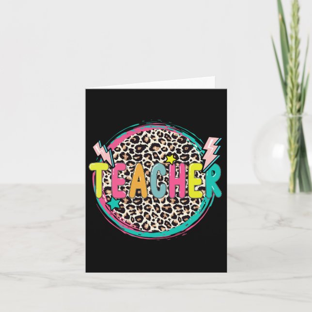Tarjeta Fun Leopard Teacher Feliz Primer Día De Enseñanza  (Anverso)
