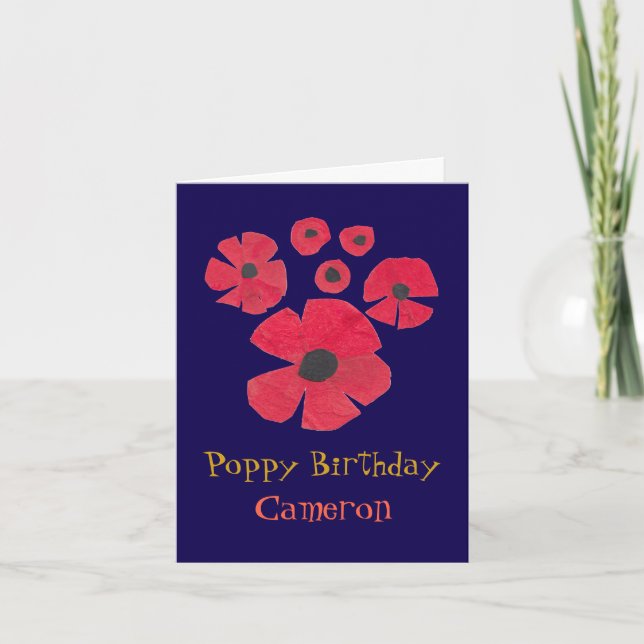 Tarjeta Fun MidCentury Poppies Cute Cumpleaños (Anverso)