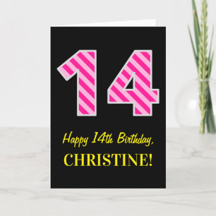 Tarjeta Fun Pink Striped "14"; Feliz 14 cumpleaños; Nombre