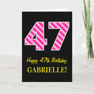 Tarjeta Fun Pink Striped "47"; Feliz 47 cumpleaños; Nombre