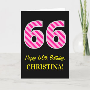 Tarjeta Fun Pink Striped "66"; Feliz cumpleaños 66; Nombre