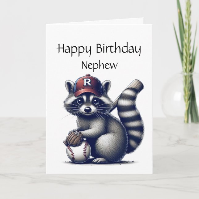 Tarjeta Fun Raccoon Nephew Béisbol Animal de cumpleaños (Anverso)
