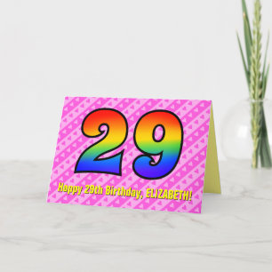 Tarjeta Fun rayas rosas, corazones, arcoiris # 29 cumpleañ