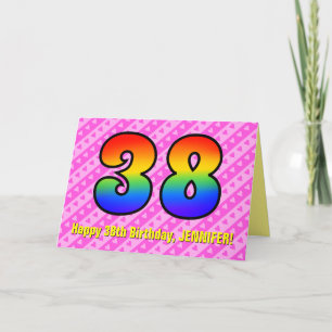 Tarjeta Fun rayas rosas, corazones, arcoiris # 38 cumpleañ