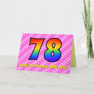 Tarjeta Fun rayas rosas, corazones, arcoiris # 78 cumpleañ