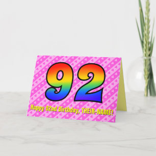 Tarjeta Fun rayas rosas, corazones, arcoiris # 92 cumpleañ