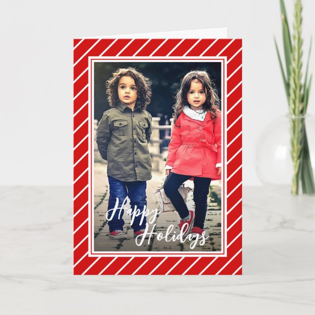 Tarjeta Fun Red White Peppermination Candy Cane Stripe Hol (Anverso)