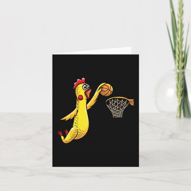 Tarjeta Fun Rubber Chicken jugando al baloncesto deportivo (Anverso)