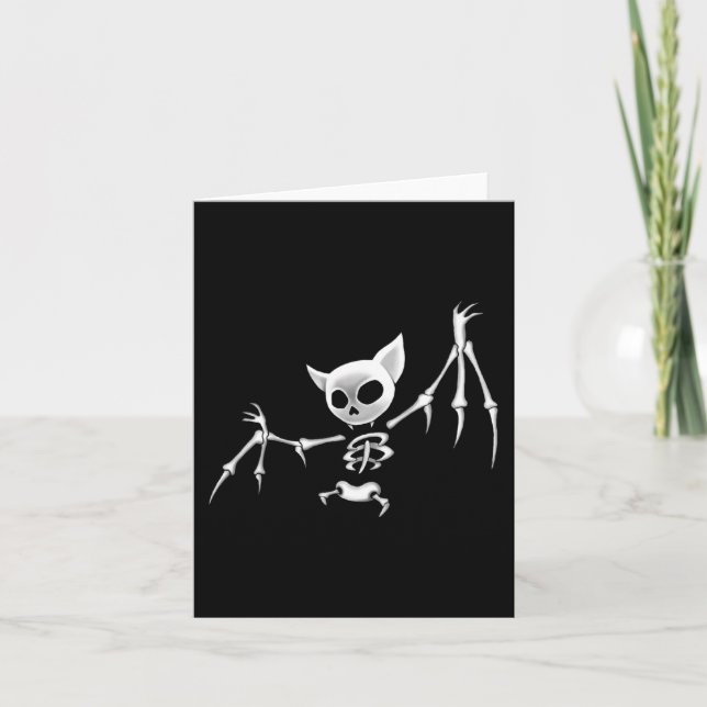 Tarjeta Fun Scary Dark Flying Skeleton Bat Ropa de Hallowe (Anverso)