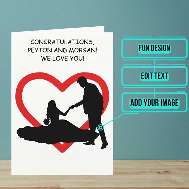 Tarjeta Fun Silhouette Pareja Wedding Day Felicitaciones (Send your love and congratulations with a modern and unique twist.)