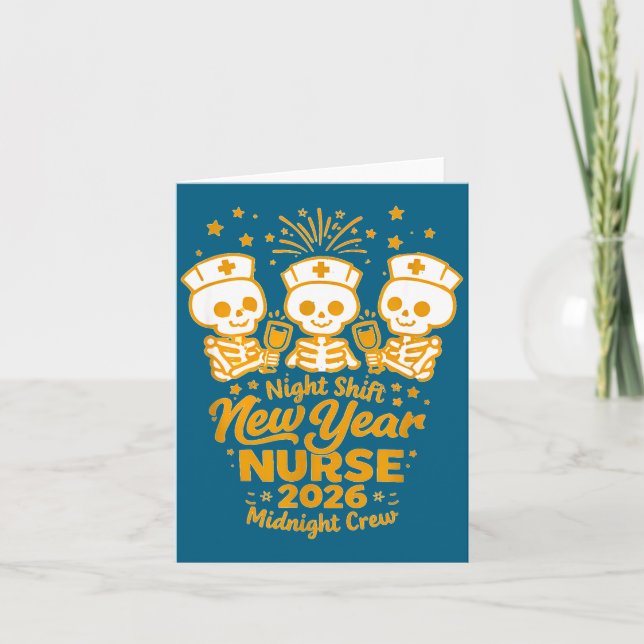 Tarjeta Fun Skeleton Er Icu Nurse Night Shift Crew New Yea (Anverso)