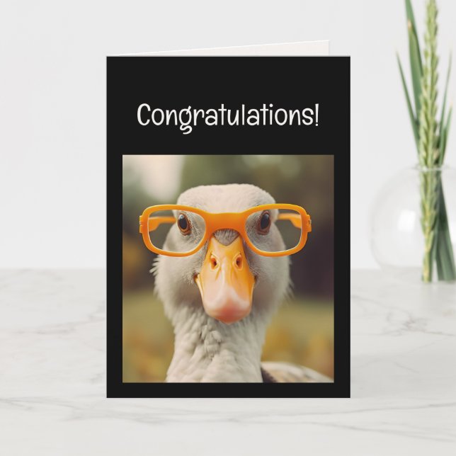 Tarjeta Fun Smart Goose Glasses Congratulations! Grad (Anverso)